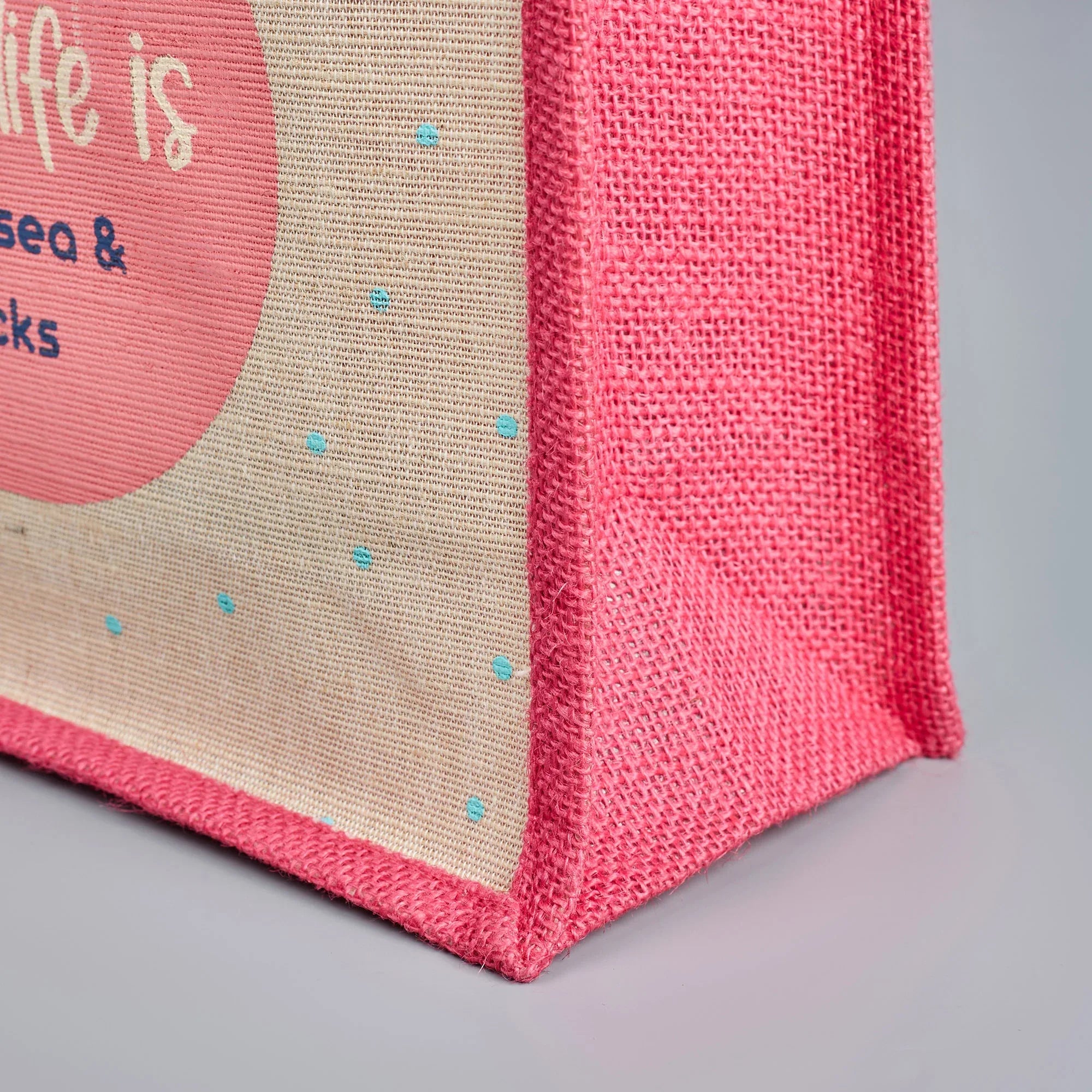 Good Life Jute Reversible Salt, Sea & Snack Printed Lunch Bag 25.5 x 25.5 Cm in Pink Colour - HomeTown