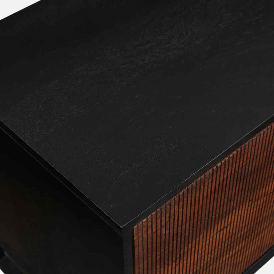 Sven Sheesham Wood(Rosewood) Low Height Tv Unit in Natural Sheesham & Black Colour - HomeTown