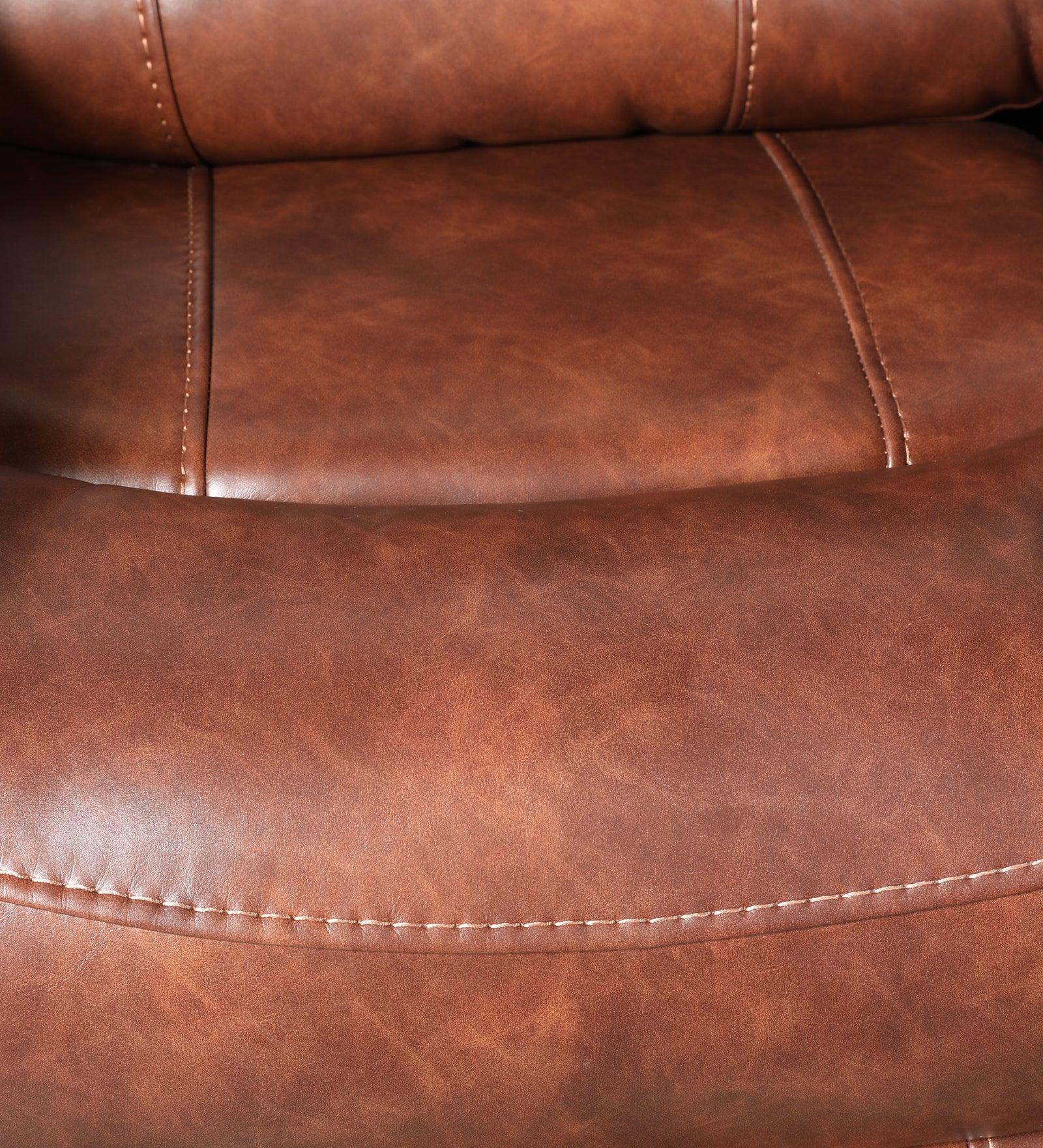 Urbano Leather Fabric Two Seater Recliner with Console in Brown Colour - HomeTown