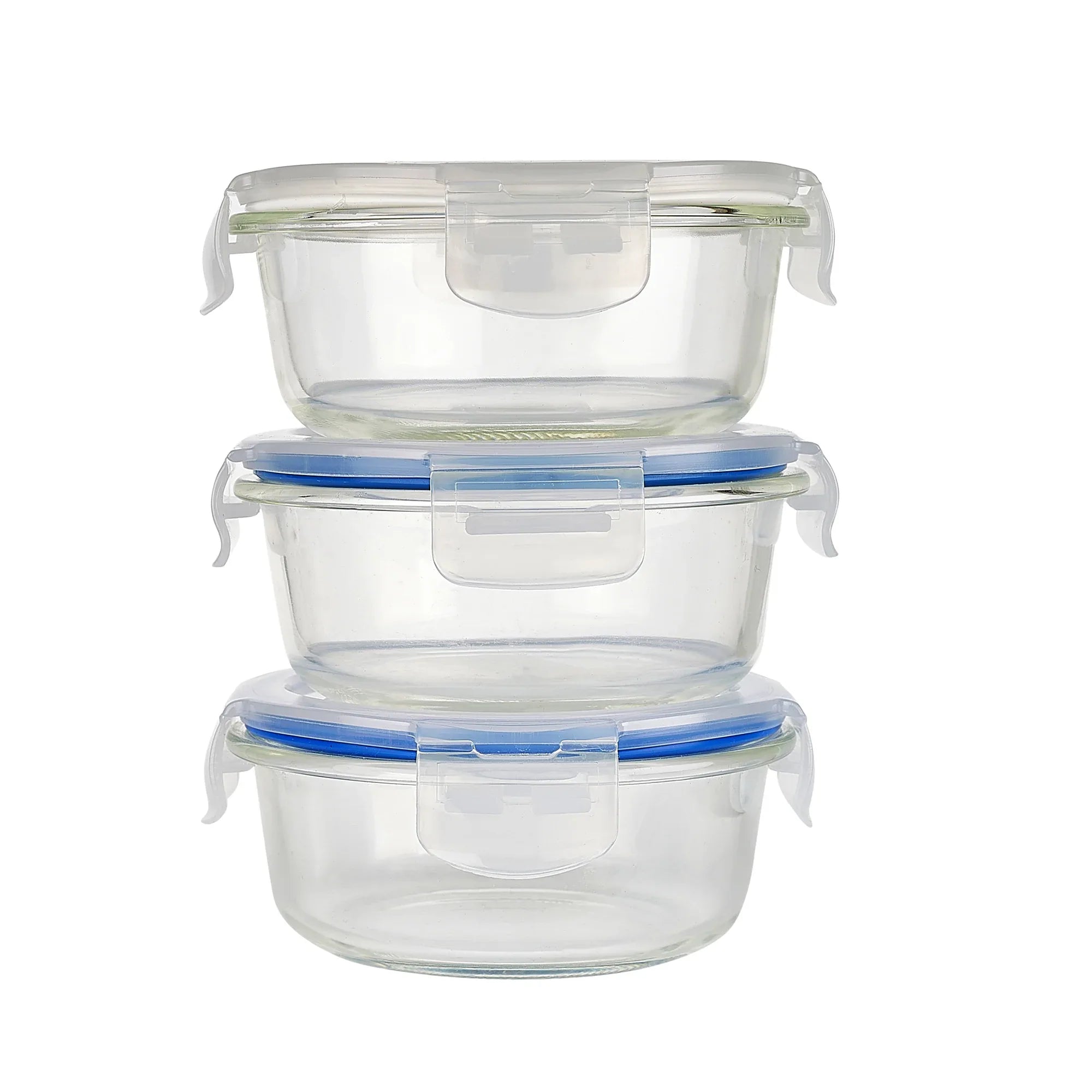 Boston Borosilicate Glass Microwave Safe Round Lunch box 400ml Set of 3 + Carry Bag in Blue Colour - HomeTown