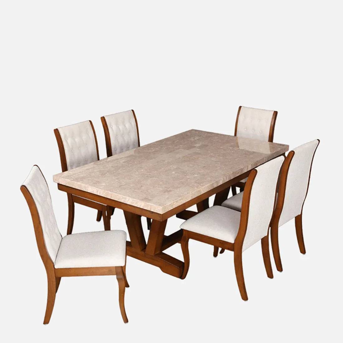 Florentine Marble Finish Six Seater Dining Set in Dark Walnut Colour - HomeTown
