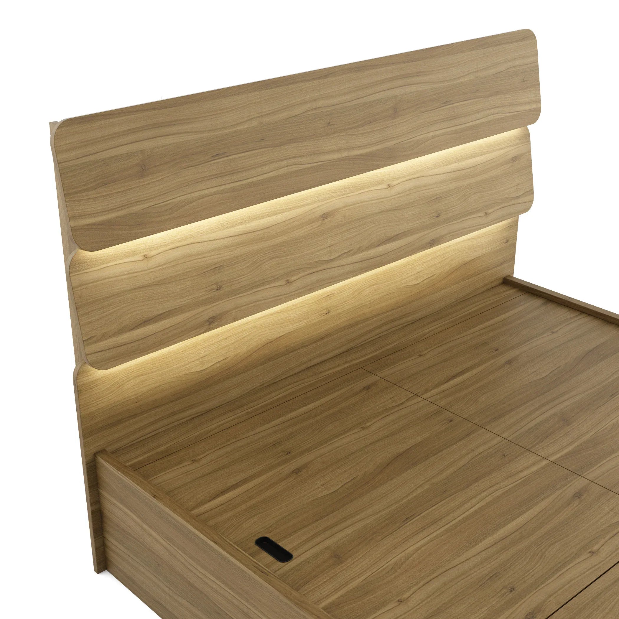 Freya Queen Bed With Box Storage in Natural Teak Colour - HomeTown