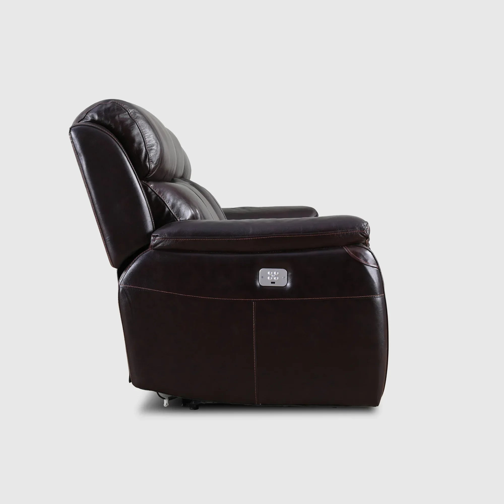 Plush Half Leather Three Seater Single Electric Recliner with Motion - HomeTown