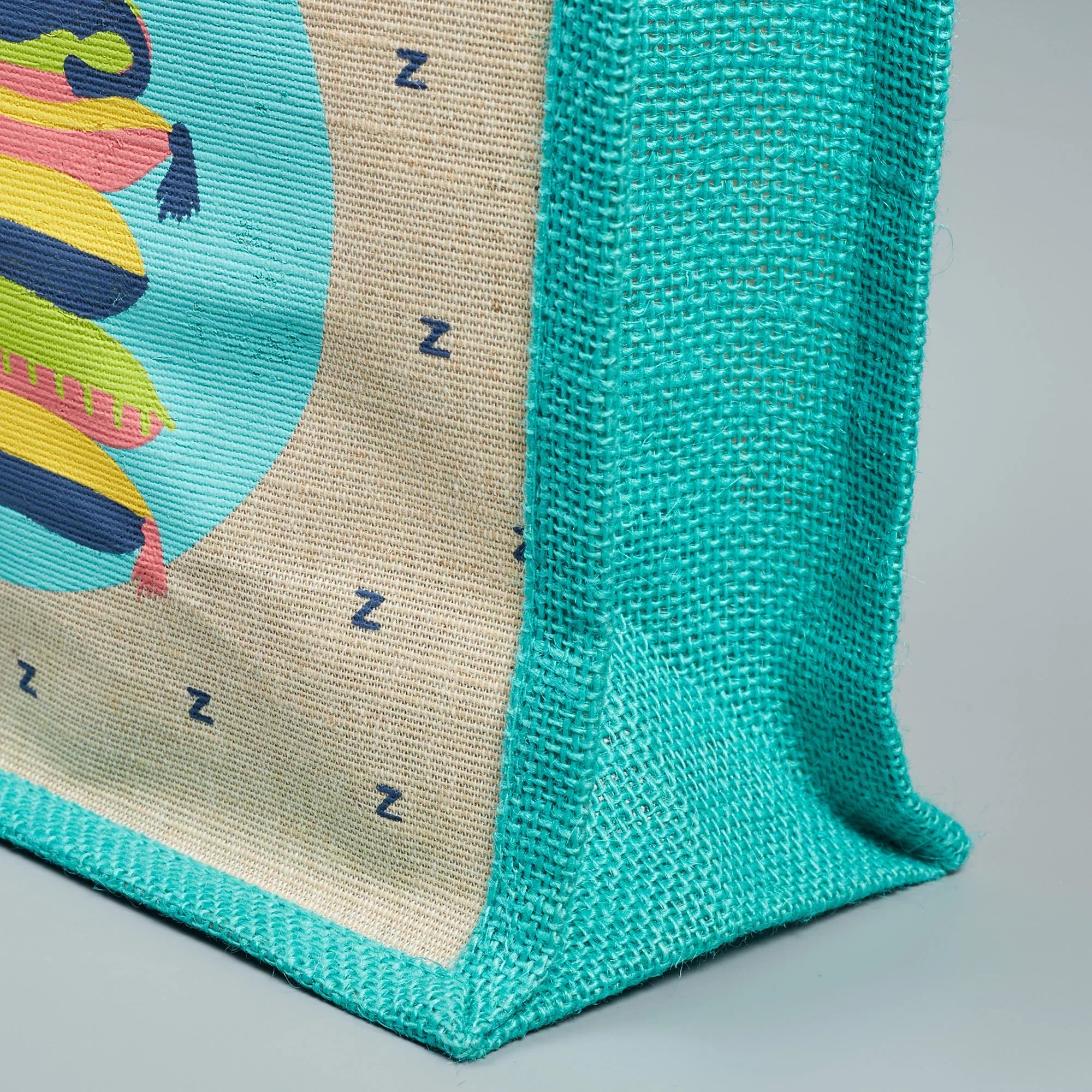 Good Life Jute Reversible Lazy Lamhe Printed Lunch Bag 25.5 x 25.5 Cm in Turq Colour - HomeTown