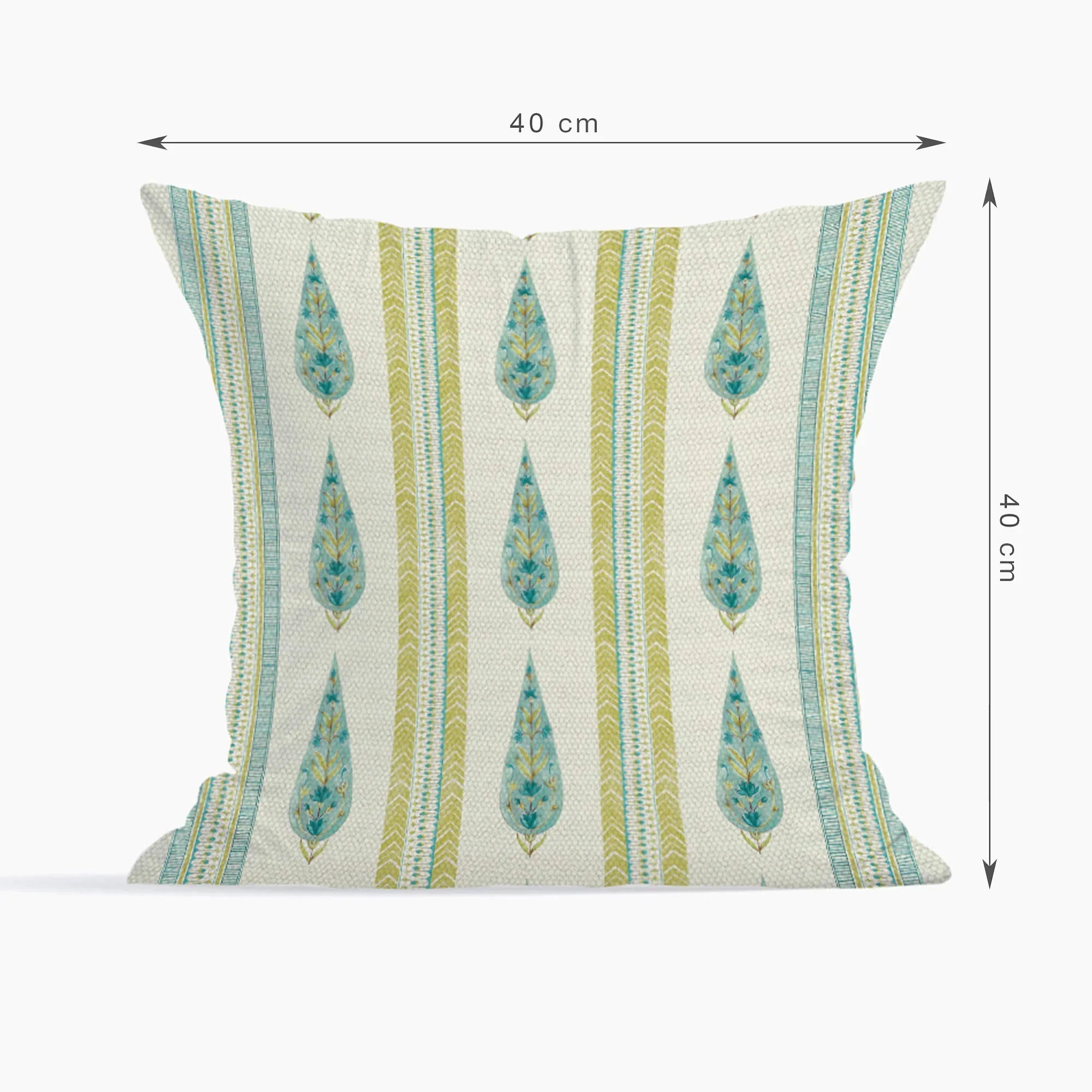 Indian Botanical Reversible Stripe Digital Printed Cushion Cover 40x40 Cm in Aqua Colour - HomeTown