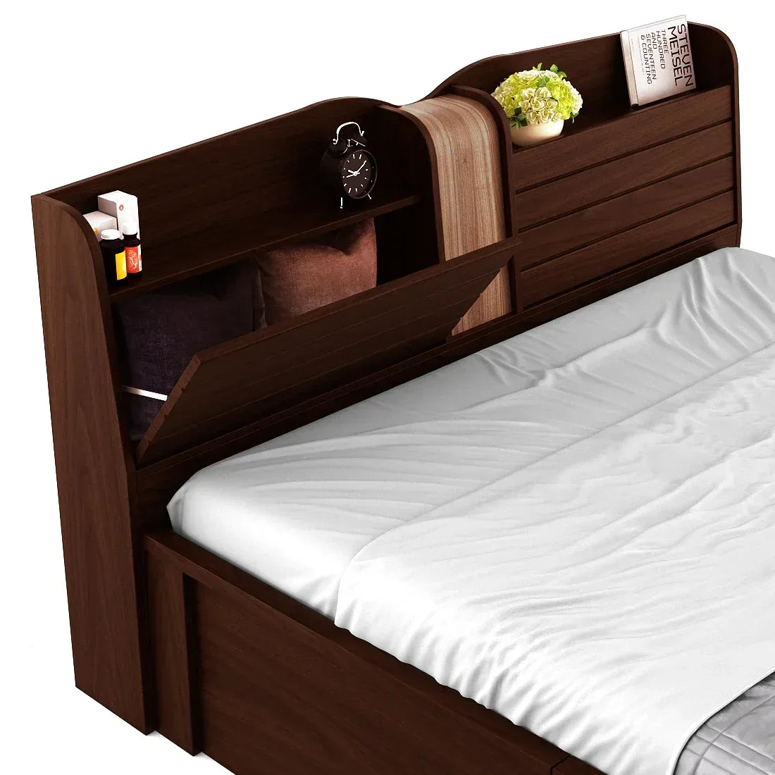 Magnum Engineered Wood Bed with Storage in Urban Walnut Colour - HomeTown