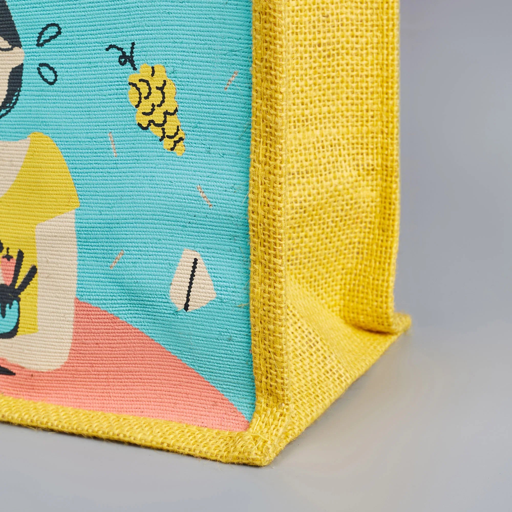 Good Life Jute Reversible Dessert Printed Lunch Bag 25.5 x 25.5 Cm in Turq & Yellow Colour - HomeTown