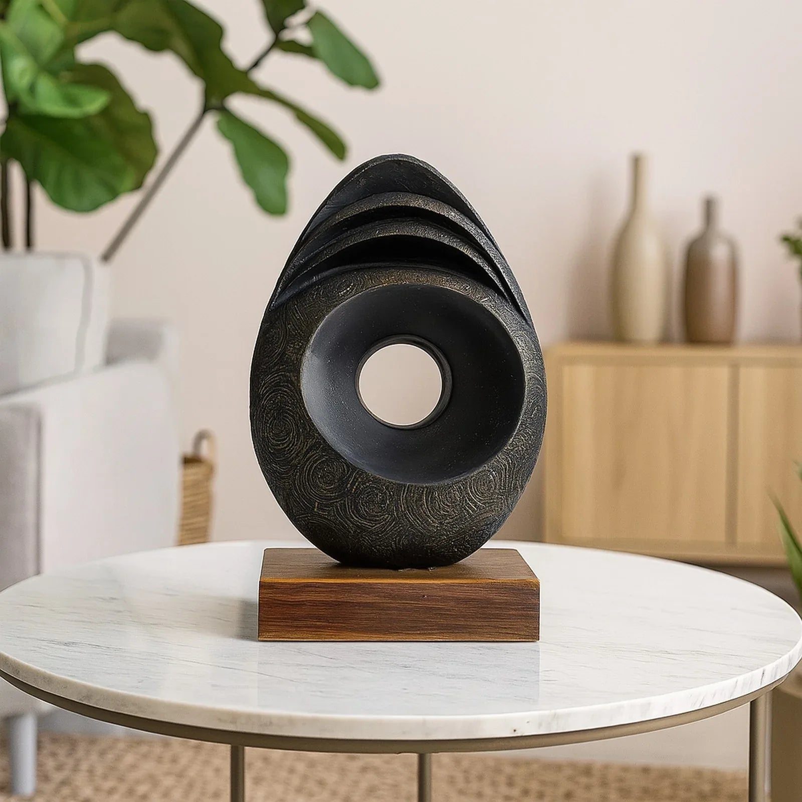 Calista Modern Abstract Showpiece 32cm in Black Gold Colour - HomeTown