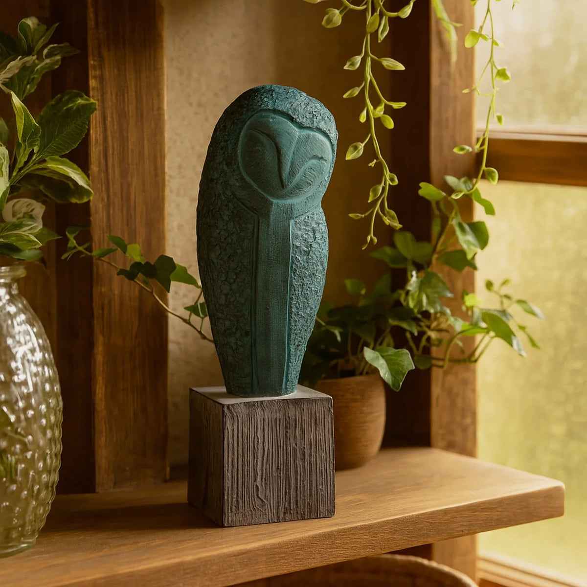 Calista Elegant Owl Figurine Showpiece 34cm in Rust Green - HomeTown