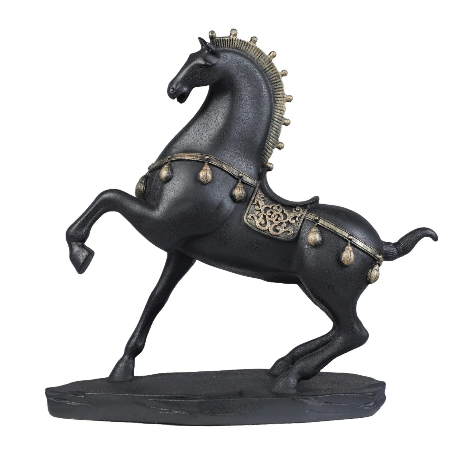 Calista Graceful Jumping Horse Figurine 32cm in Black Gold - HomeTown
