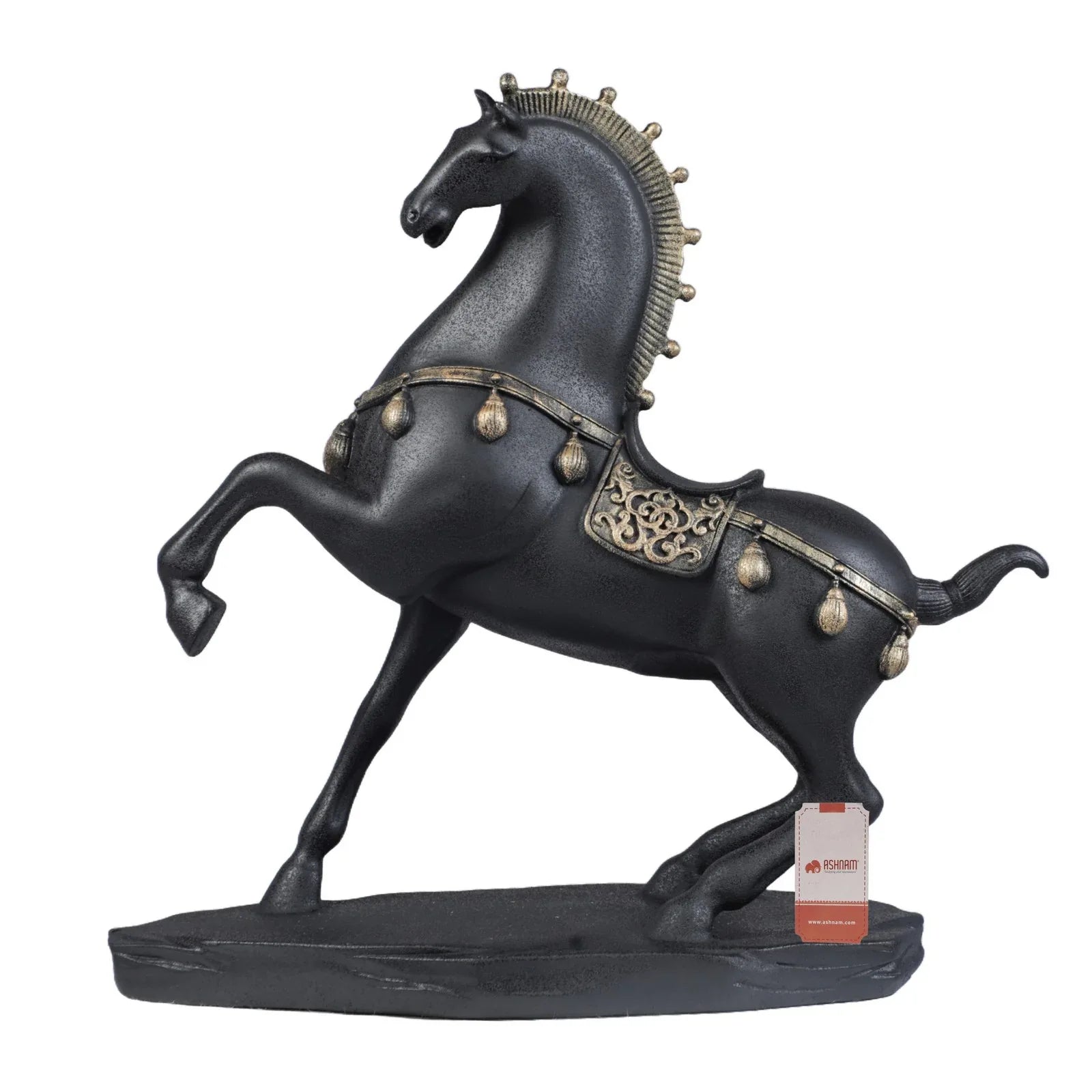 Calista Graceful Jumping Horse Figurine 32cm in Black Gold - HomeTown