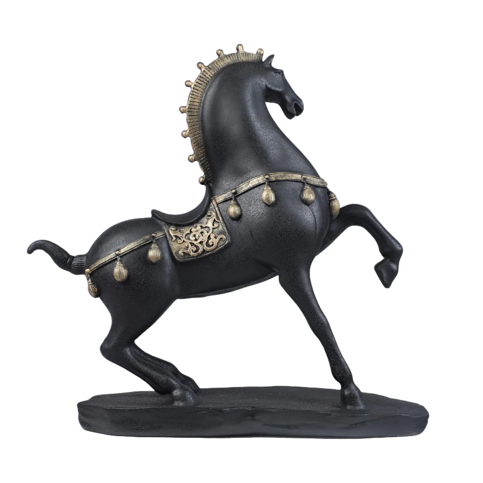 Calista Graceful Jumping Horse Figurine 32cm in Black Gold - HomeTown