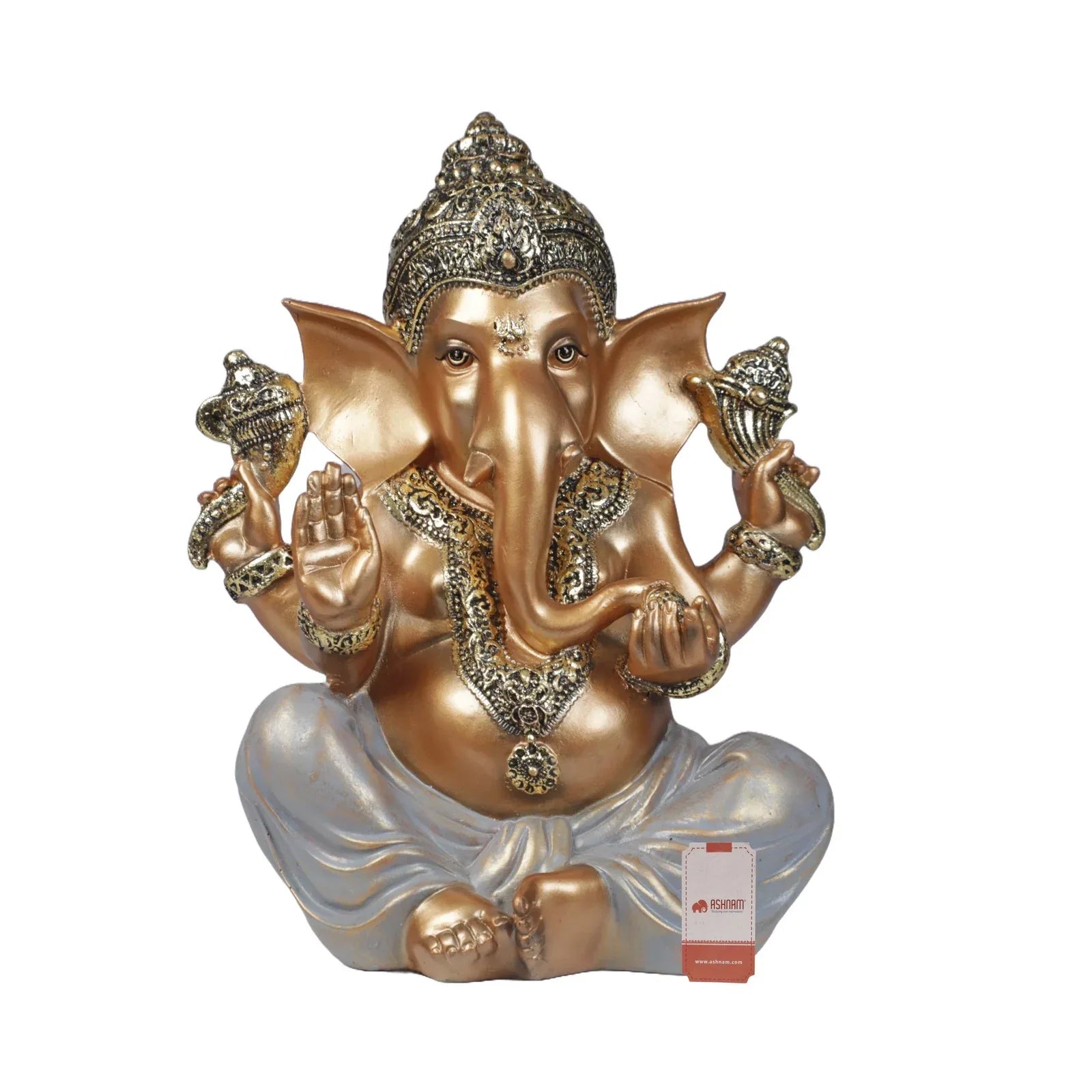 Diverse Expression Ganesha Idol 28cm in Grey Gold - HomeTown