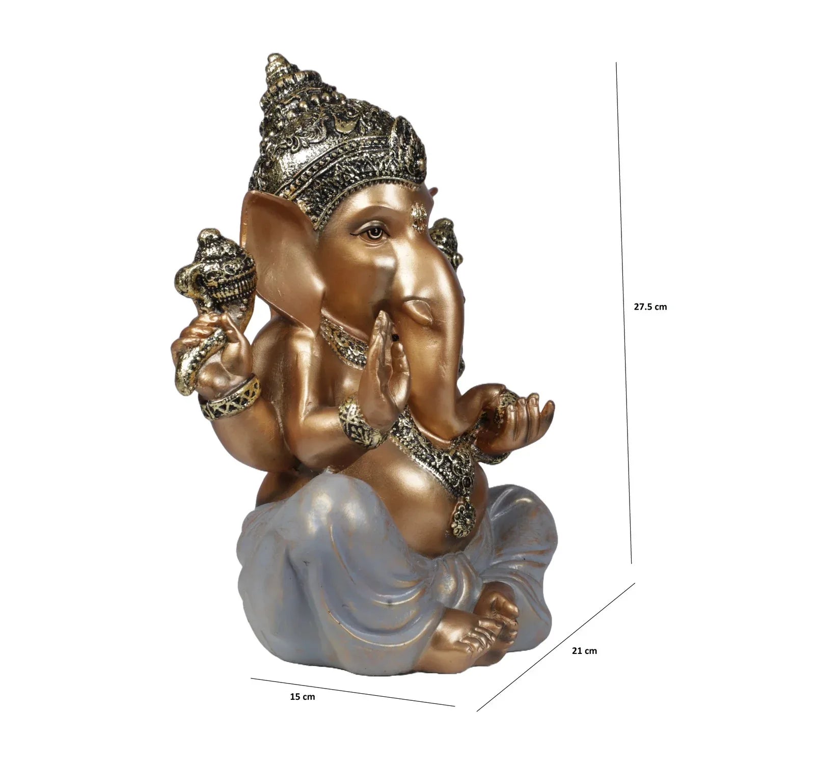 Diverse Expression Ganesha Idol 28cm in Grey Gold - HomeTown