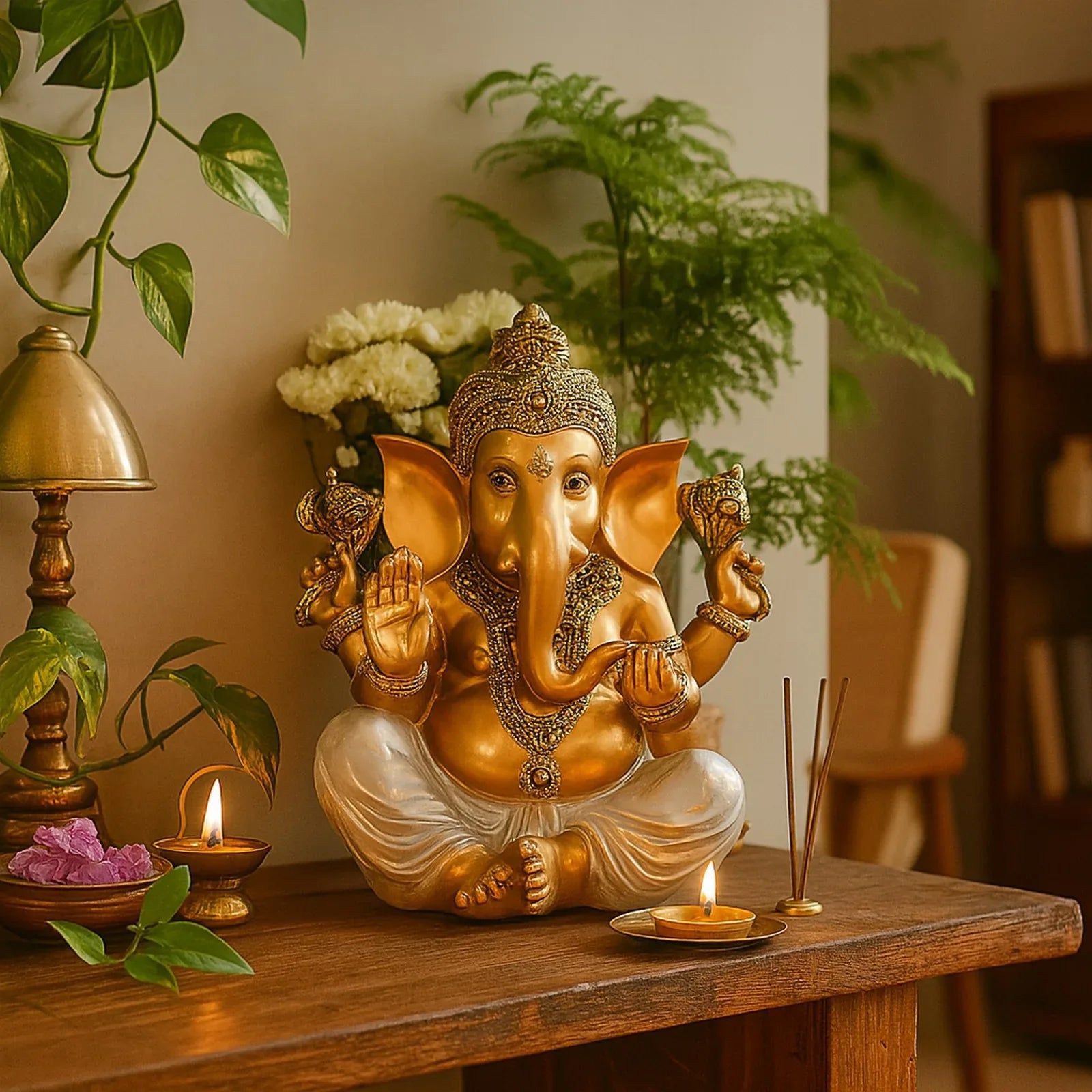 Diverse Expression Ganesha Idol 28cm in Grey Gold - HomeTown