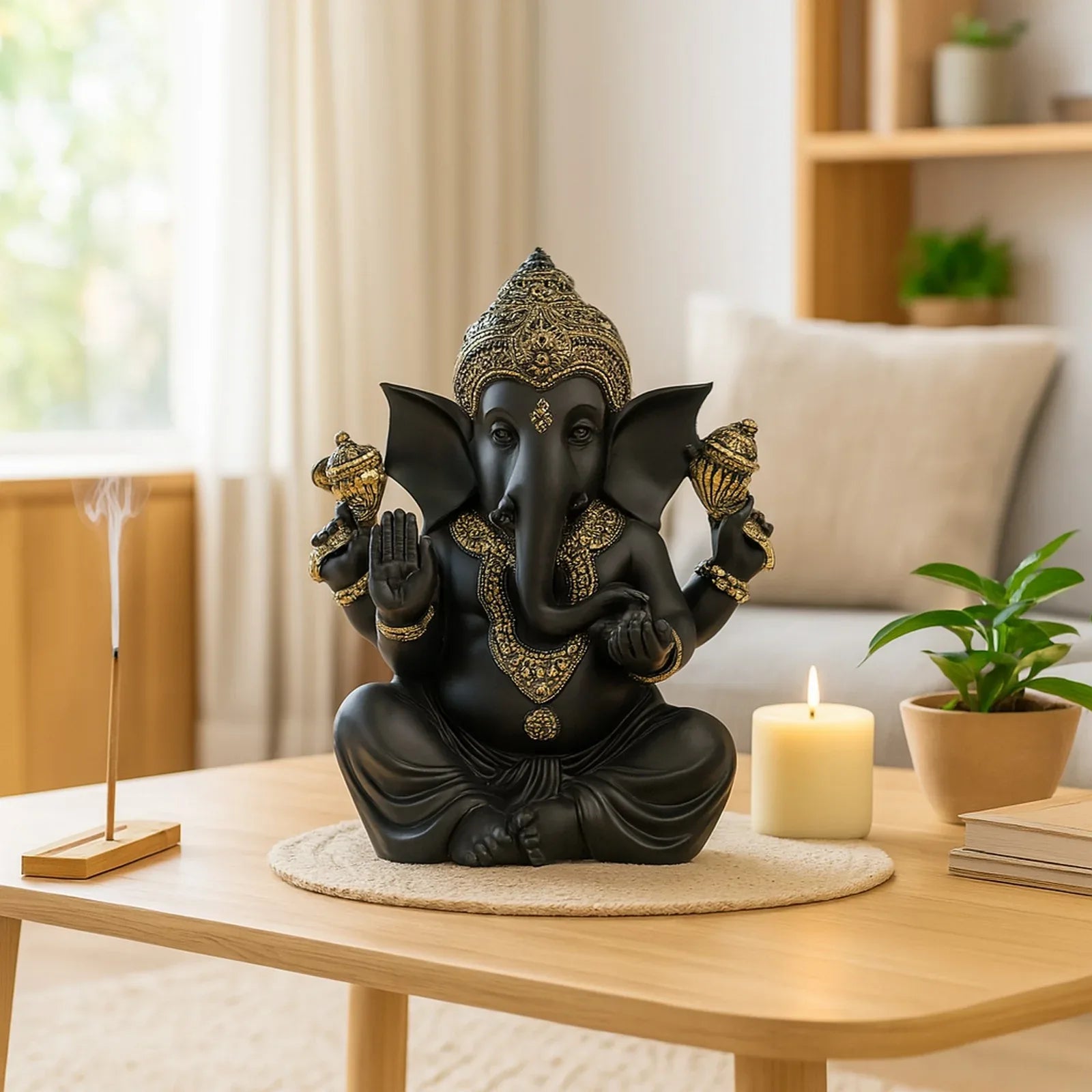 Diverse Expression Ganesha Idol 28cm in Black Gold - HomeTown