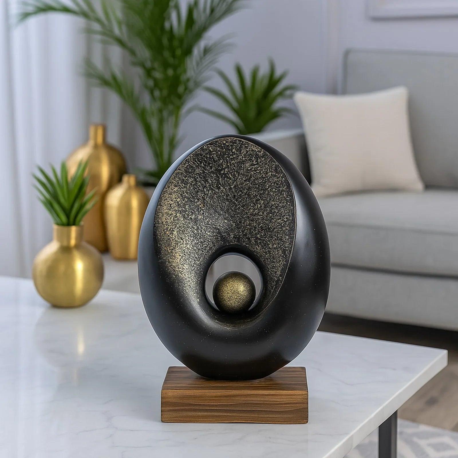 Calista Modern Abstract Showpiece 28cm in Black Gold - HomeTown