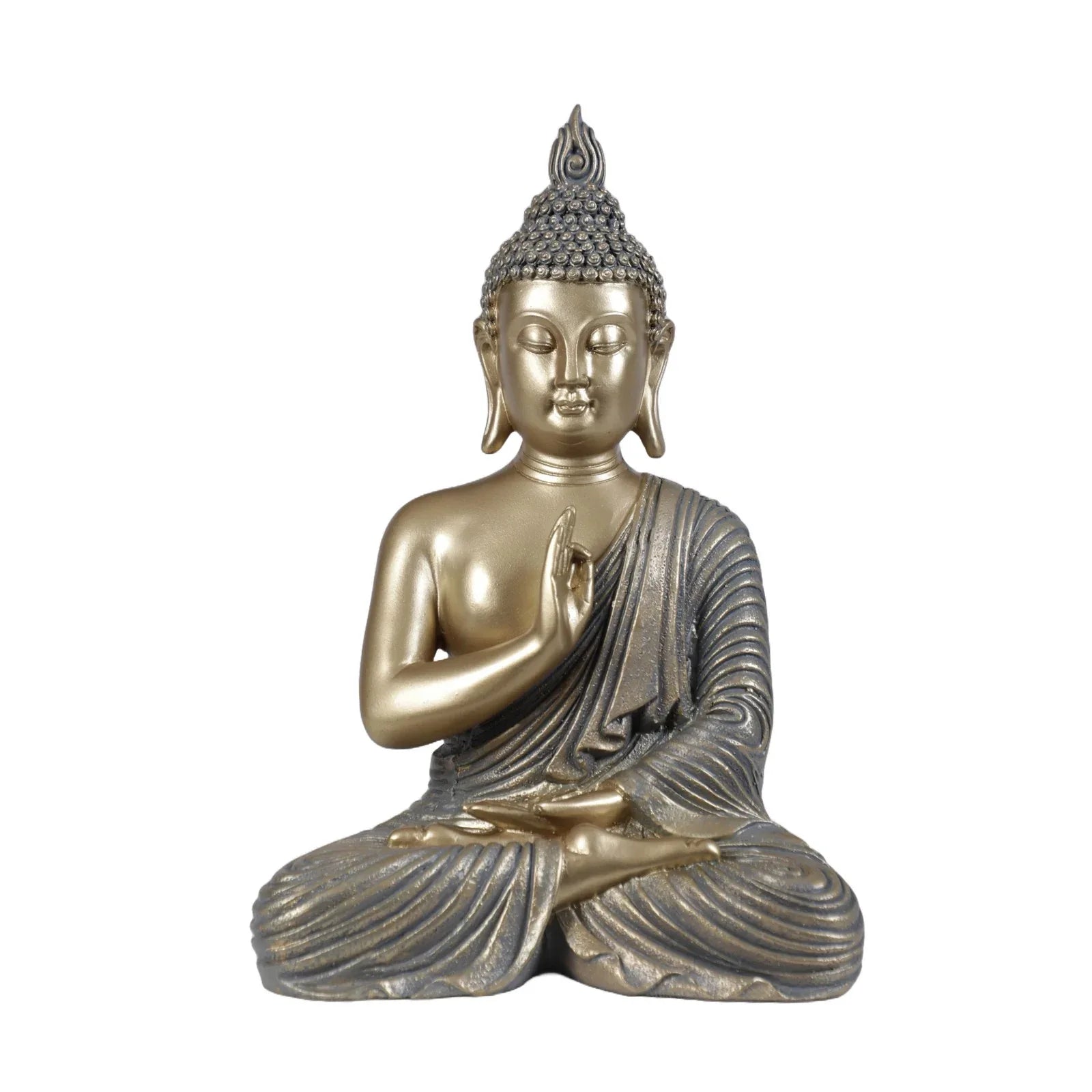 Diverse Expression Aesthetic & Calming Blessing Buddha Idol 27cm in Grey Gold - HomeTown