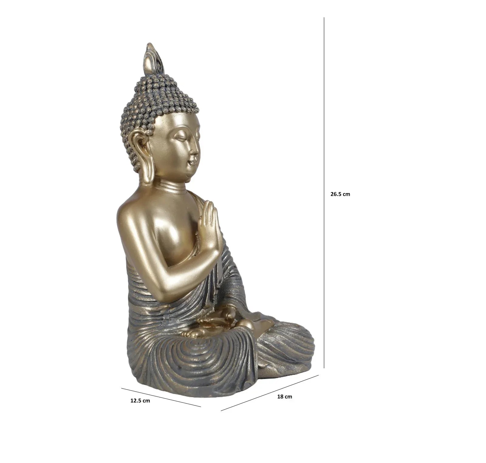 Diverse Expression Aesthetic & Calming Blessing Buddha Idol 27cm in Grey Gold - HomeTown