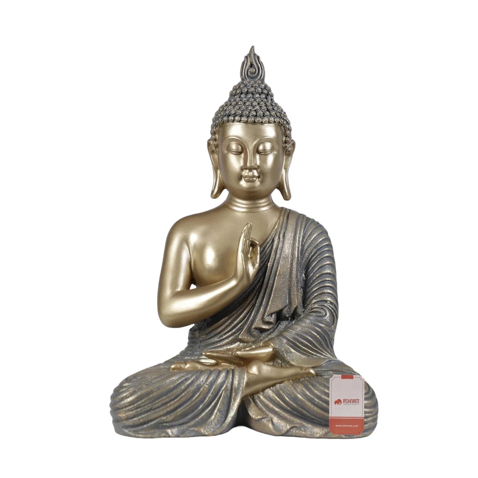 Diverse Expression Aesthetic & Calming Blessing Buddha Idol 27cm in Grey Gold - HomeTown