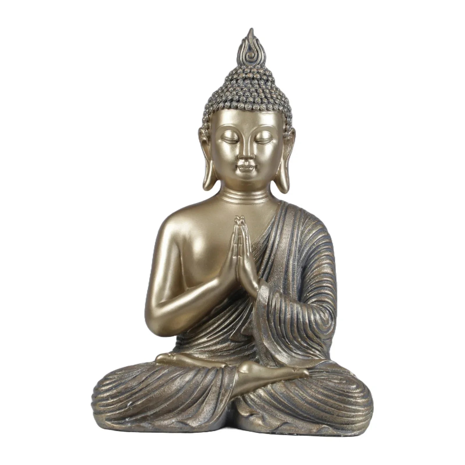 Diverse Expression Aesthetic & Calming Praying Buddha Idol 27cm in Grey Gold - HomeTown