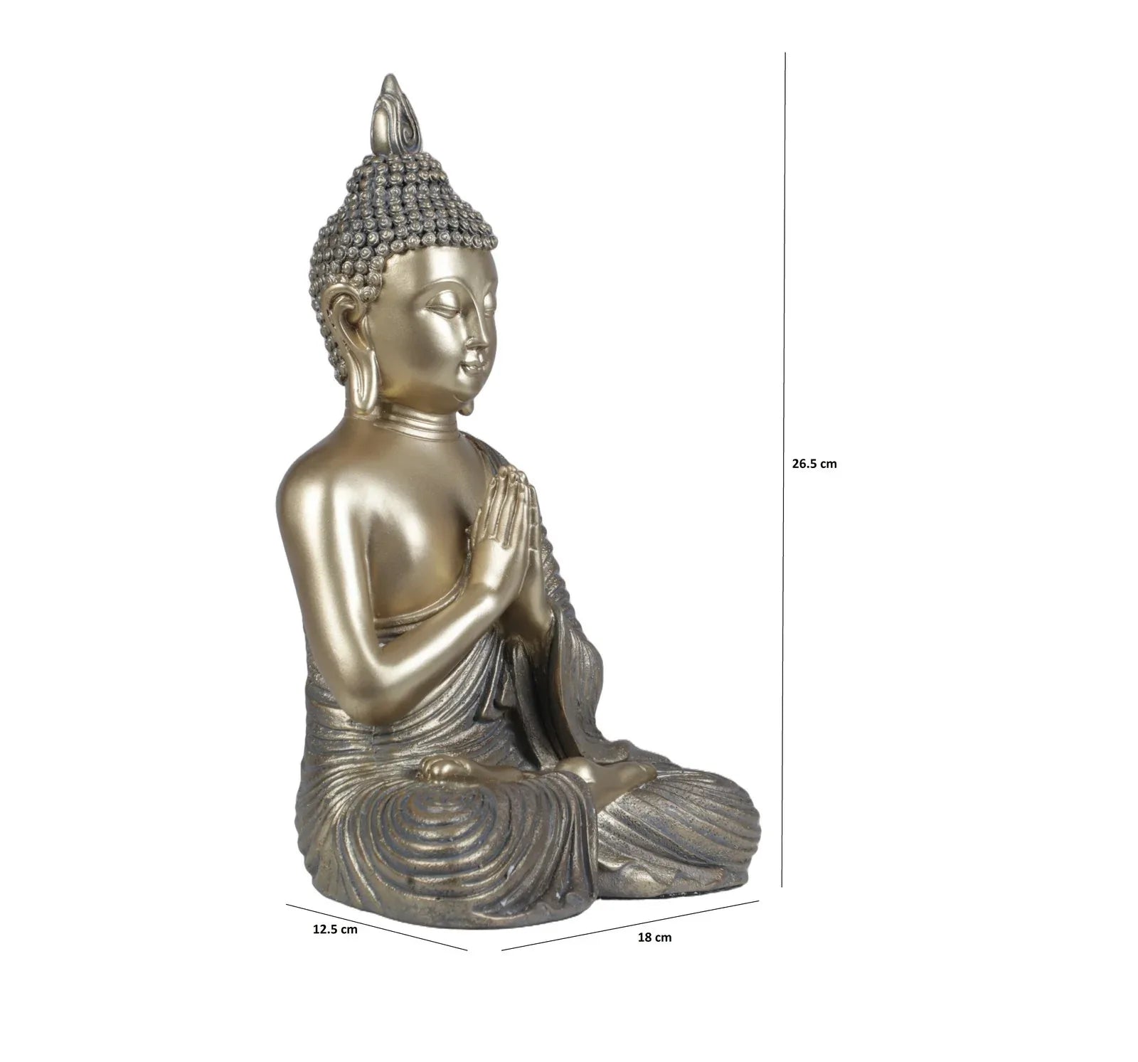 Diverse Expression Aesthetic & Calming Praying Buddha Idol 27cm in Grey Gold - HomeTown