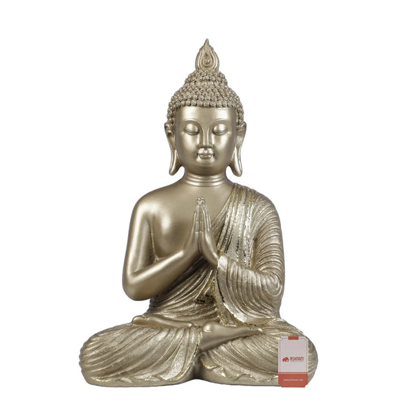 Diverse Expression Aesthetic & Calming Praying Buddha Idol 27cm in Gold dimensions