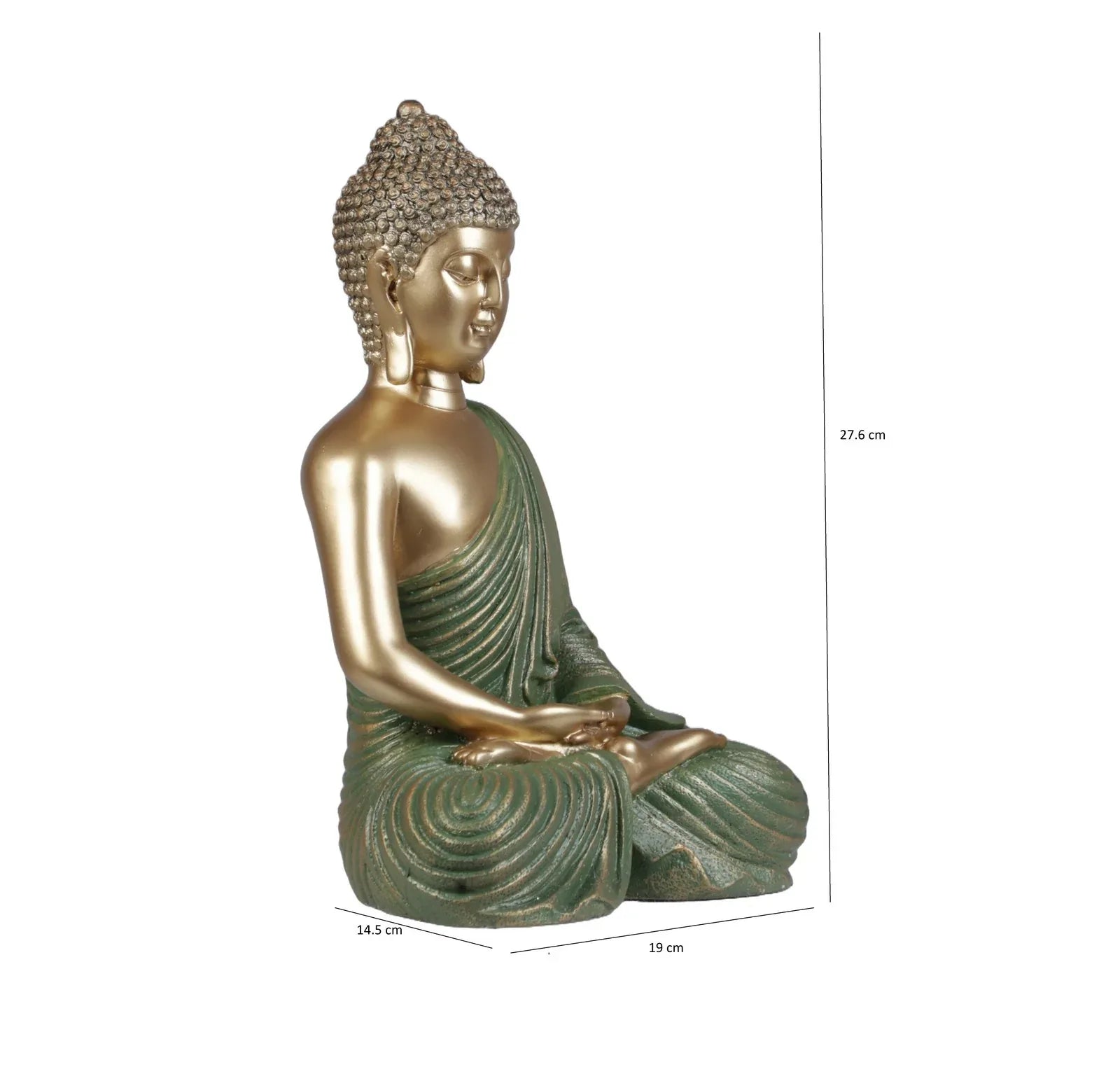 Diverse Expression Tranquil Zen Buddha Idol 28cm in Green Gold - HomeTown