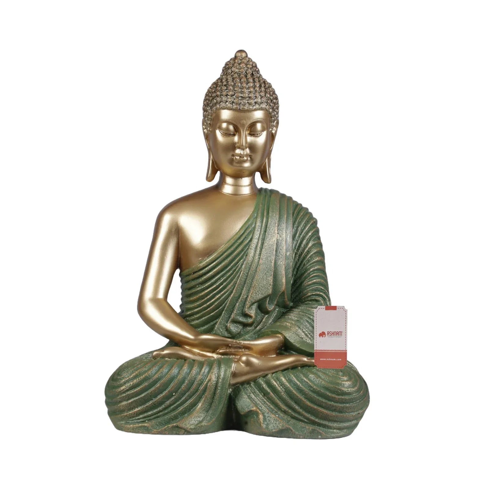 Diverse Expression Tranquil Zen Buddha Idol 28cm in Green Gold - HomeTown