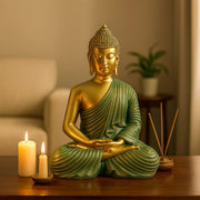 Diverse Expression Tranquil Zen Buddha Idol 28cm in Green Gold - HomeTown