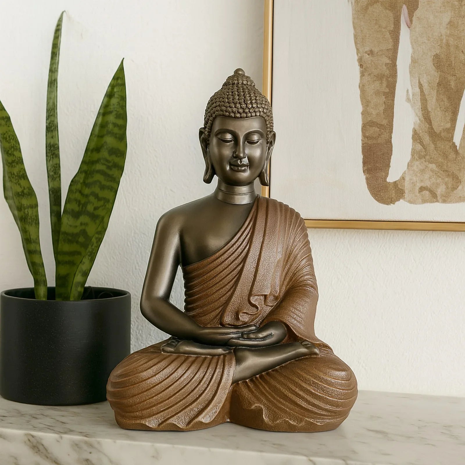 Diverse Expression Tranquil Zen Buddha Idol 28cm in Bronze Orange - HomeTown