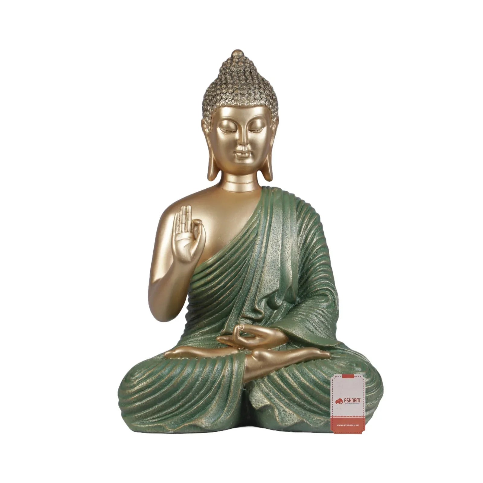 Diverse Expression Tranquil Blessing Buddha Idol 28cm in Green Gold - HomeTown