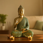 Diverse Expression Tranquil Blessing Buddha Idol 28cm in Green Gold - HomeTown