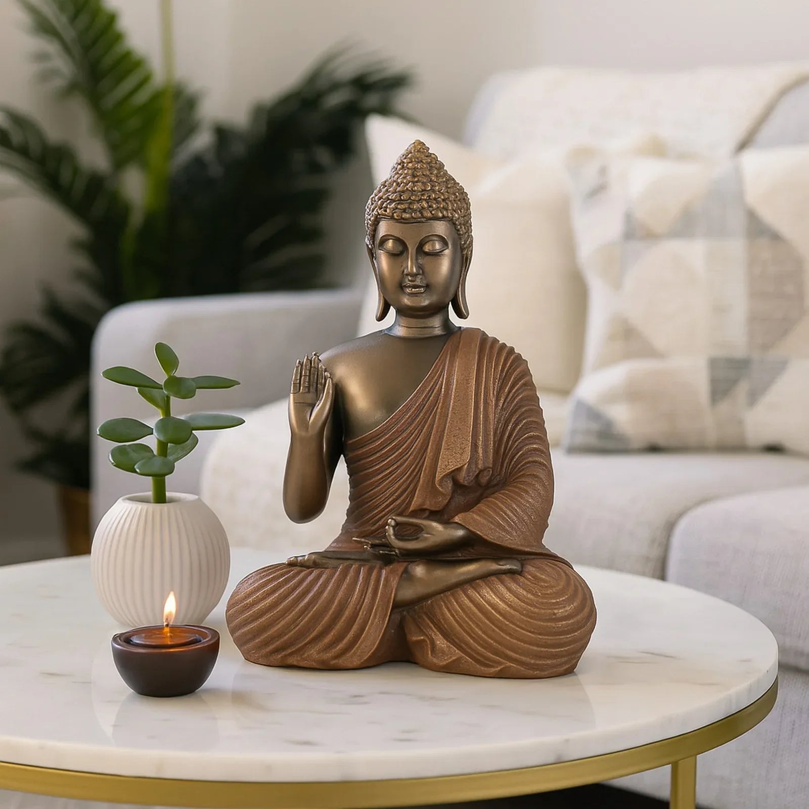 Diverse Expression Tranquil Blessing Buddha Idol 28cm in Bronze Orange - HomeTown