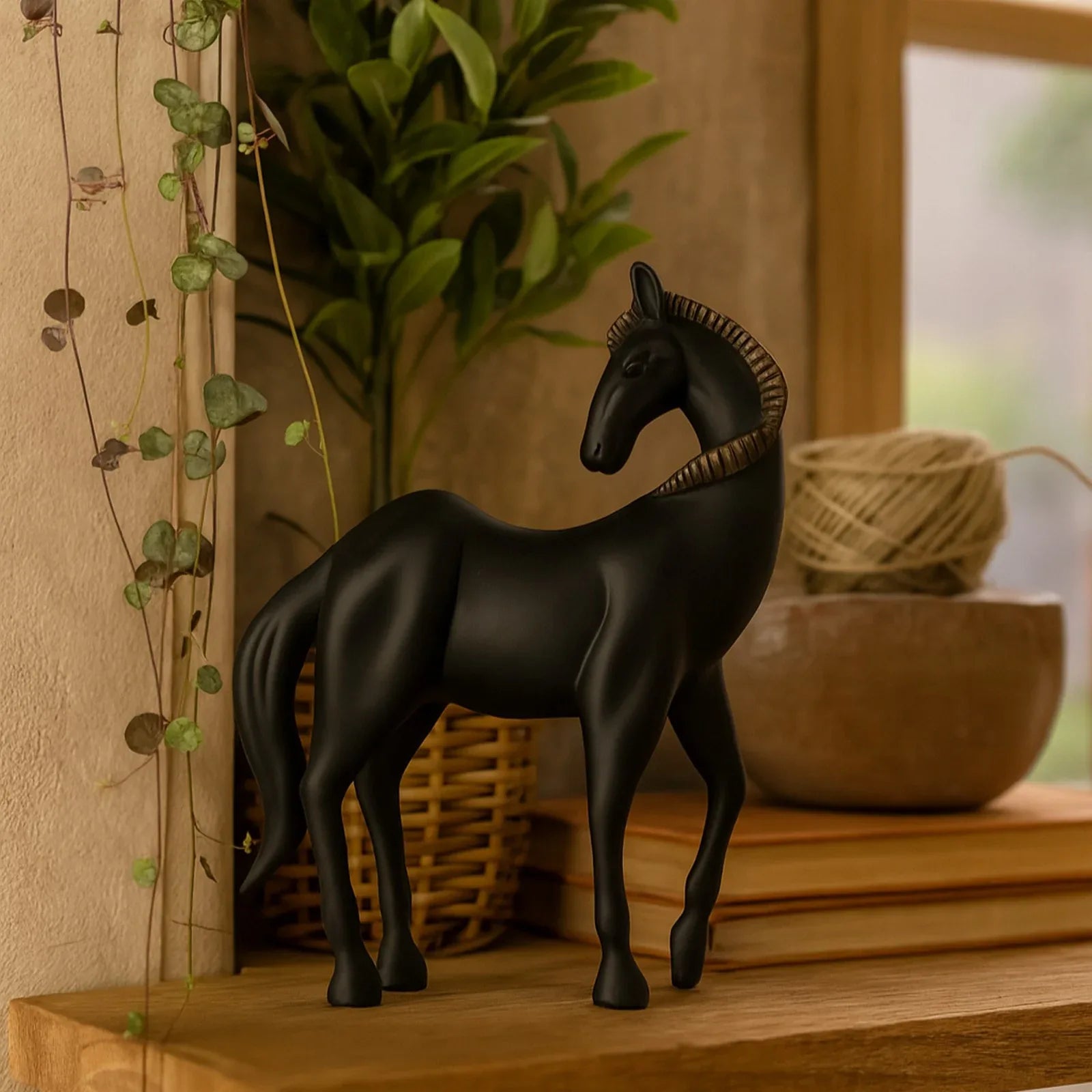 Calista Stylish Horse Figurine 32cm in Black Gold - HomeTown