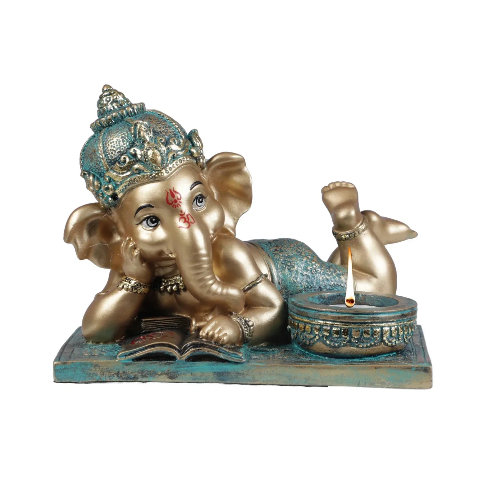 Diverse Expression Reading Ganesha Idol With Tlight 28cm in Grey Gold - HomeTown