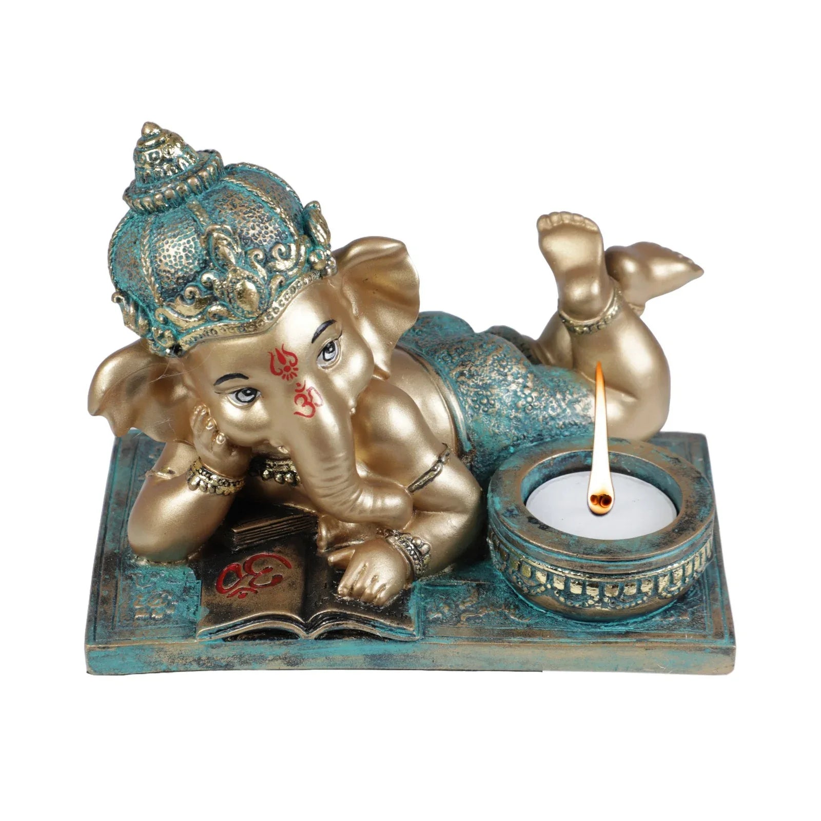 Diverse Expression Reading Ganesha Idol With Tlight 28cm in Grey Gold - HomeTown