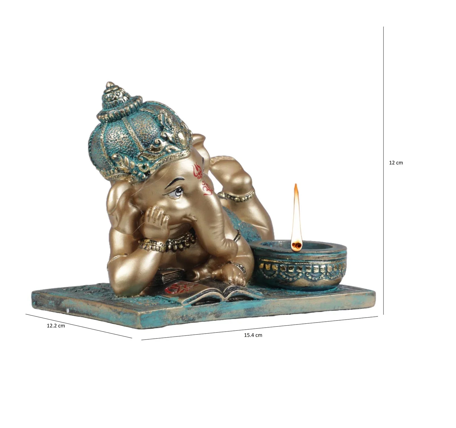 Diverse Expression Reading Ganesha Idol With Tlight 28cm in Grey Gold - HomeTown
