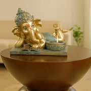 Diverse Expression Reading Ganesha Idol With Tlight 28cm in Grey Gold - HomeTown
