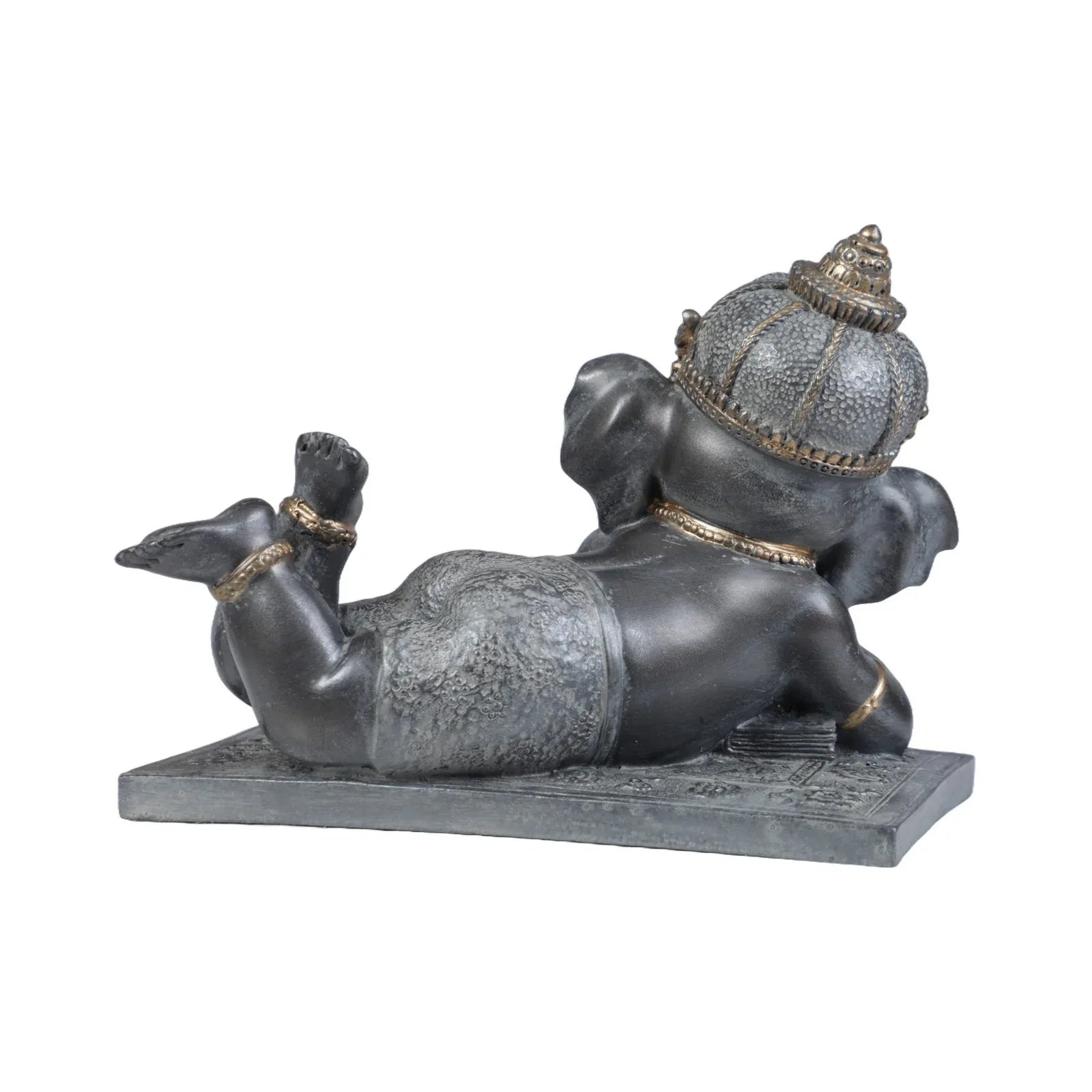 Diverse expression Reading Ganesha Idol With Tlight 28cm in Black Grey - HomeTown