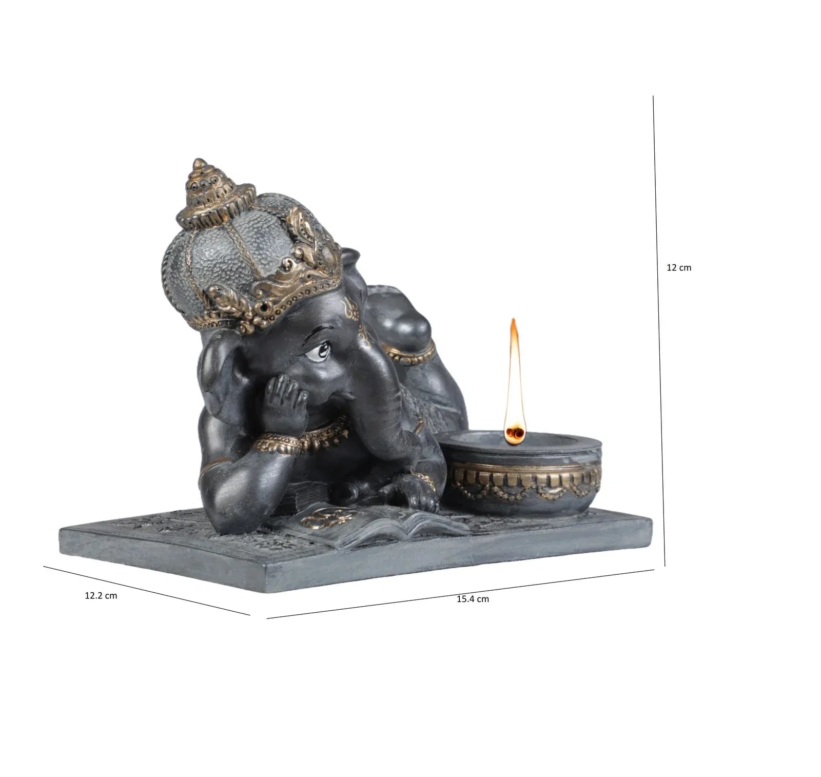 Diverse expression Reading Ganesha Idol With Tlight 28cm in Black Grey - HomeTown