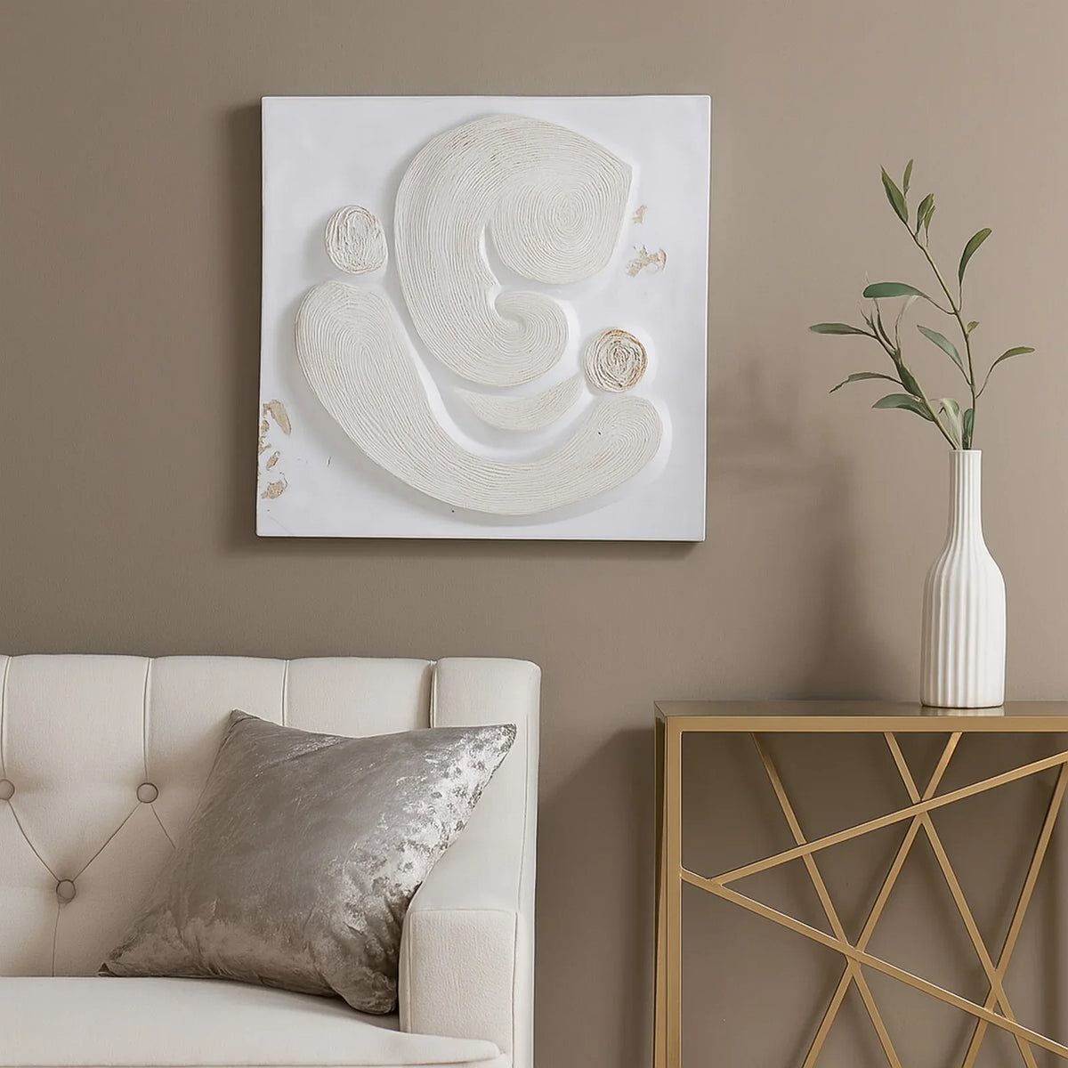 Calista Versatile Ganesha Wall Accent 53cm in White Gold - HomeTown
