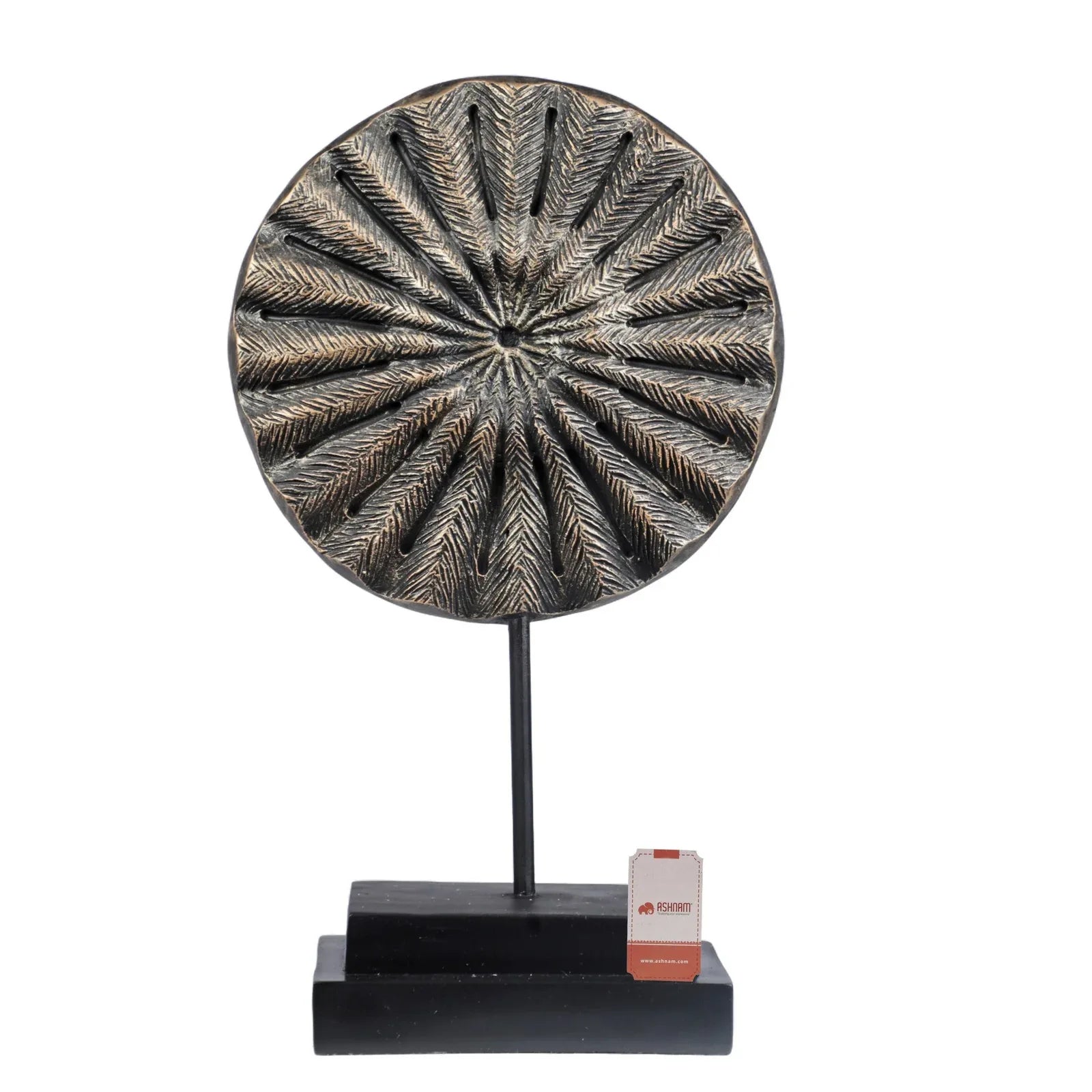 Calista Table Accent Small Disc Sculpture on Stand 35cm in Black Gold - HomeTown