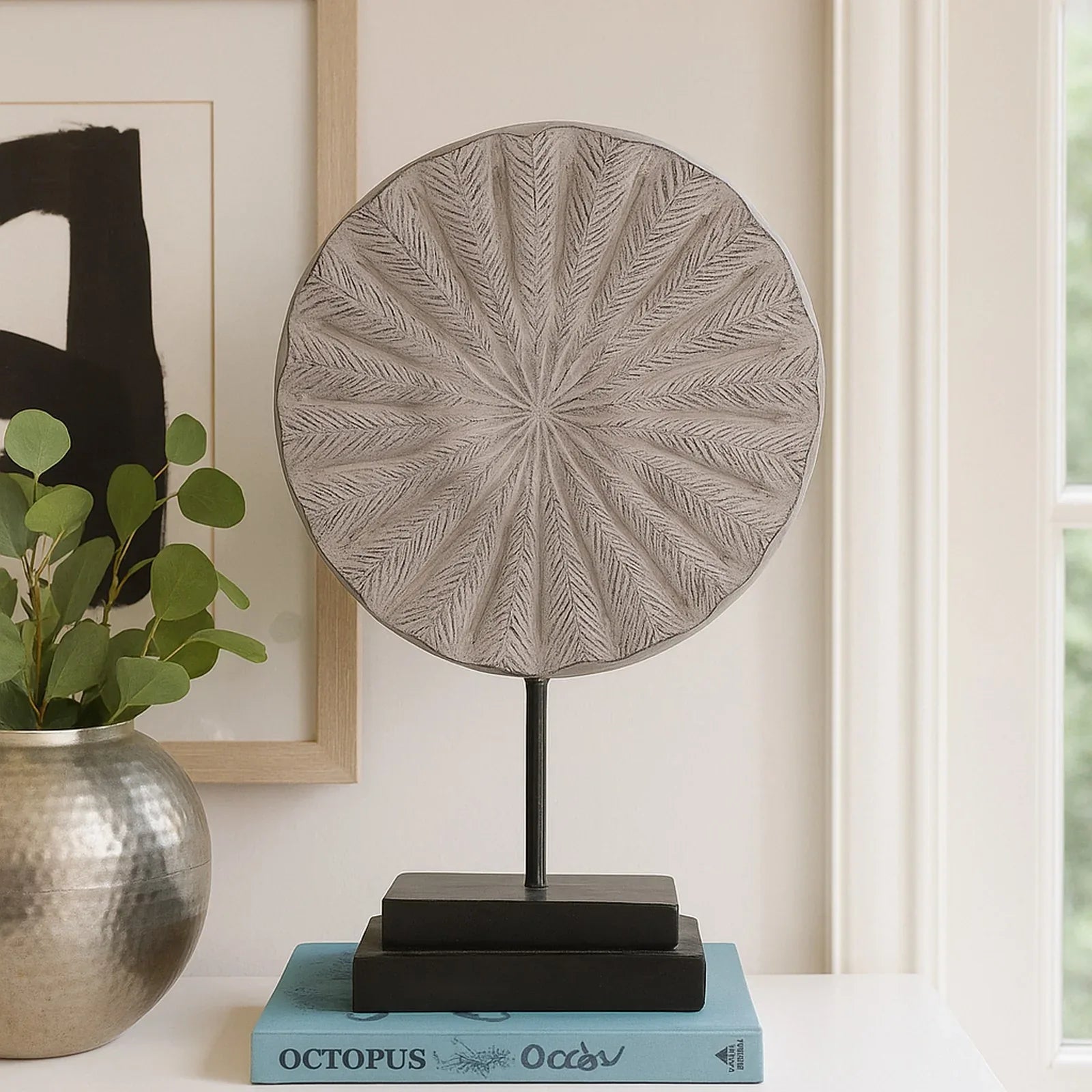 Calista Table Accent Big Disc Sculpture on Stand 49cm in Rustic Iron - HomeTown