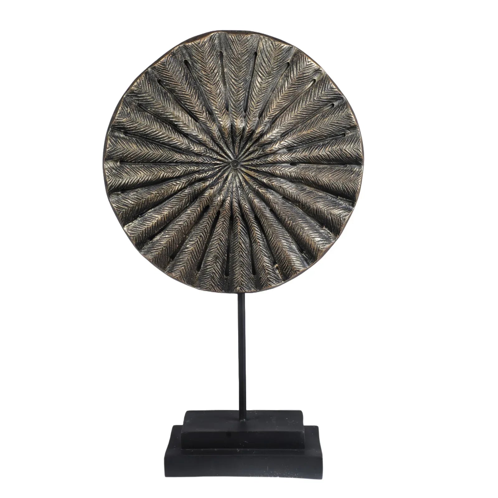 Calista Table Accent Big Disc Sculpture on Stand 49cm in Black Gold - HomeTown