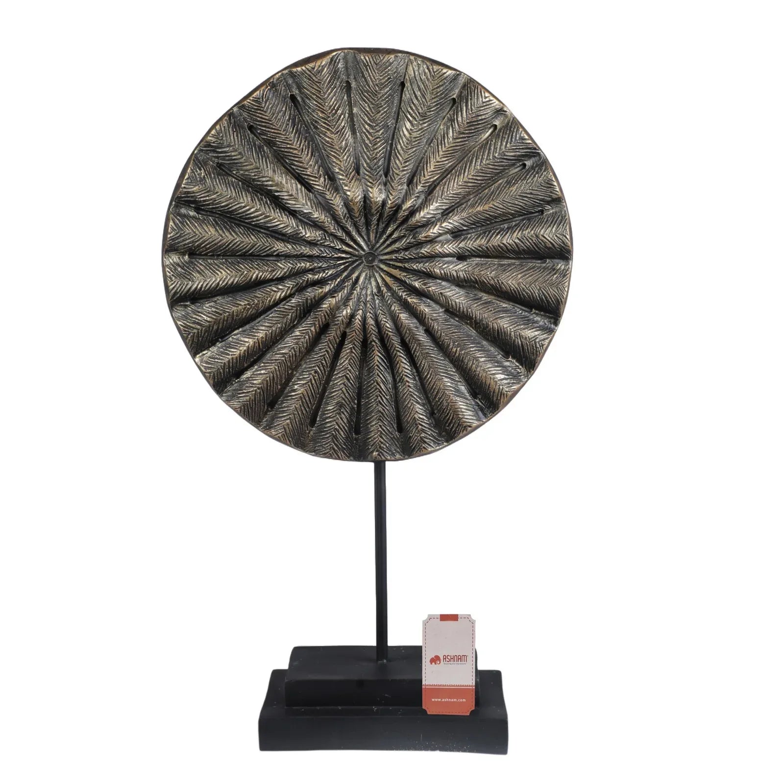 Calista Table Accent Big Disc Sculpture on Stand 49cm in Black Gold - HomeTown