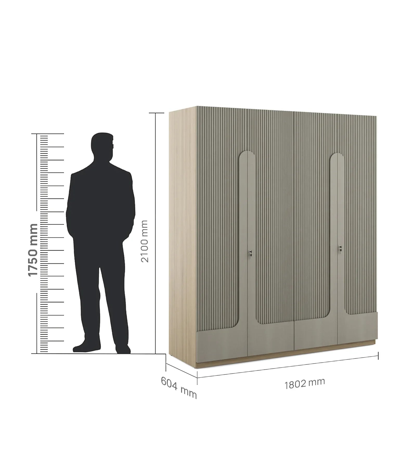 Asa Engineered Wood 4 Door Wardrobe in Santana Oak Colour - HomeTown