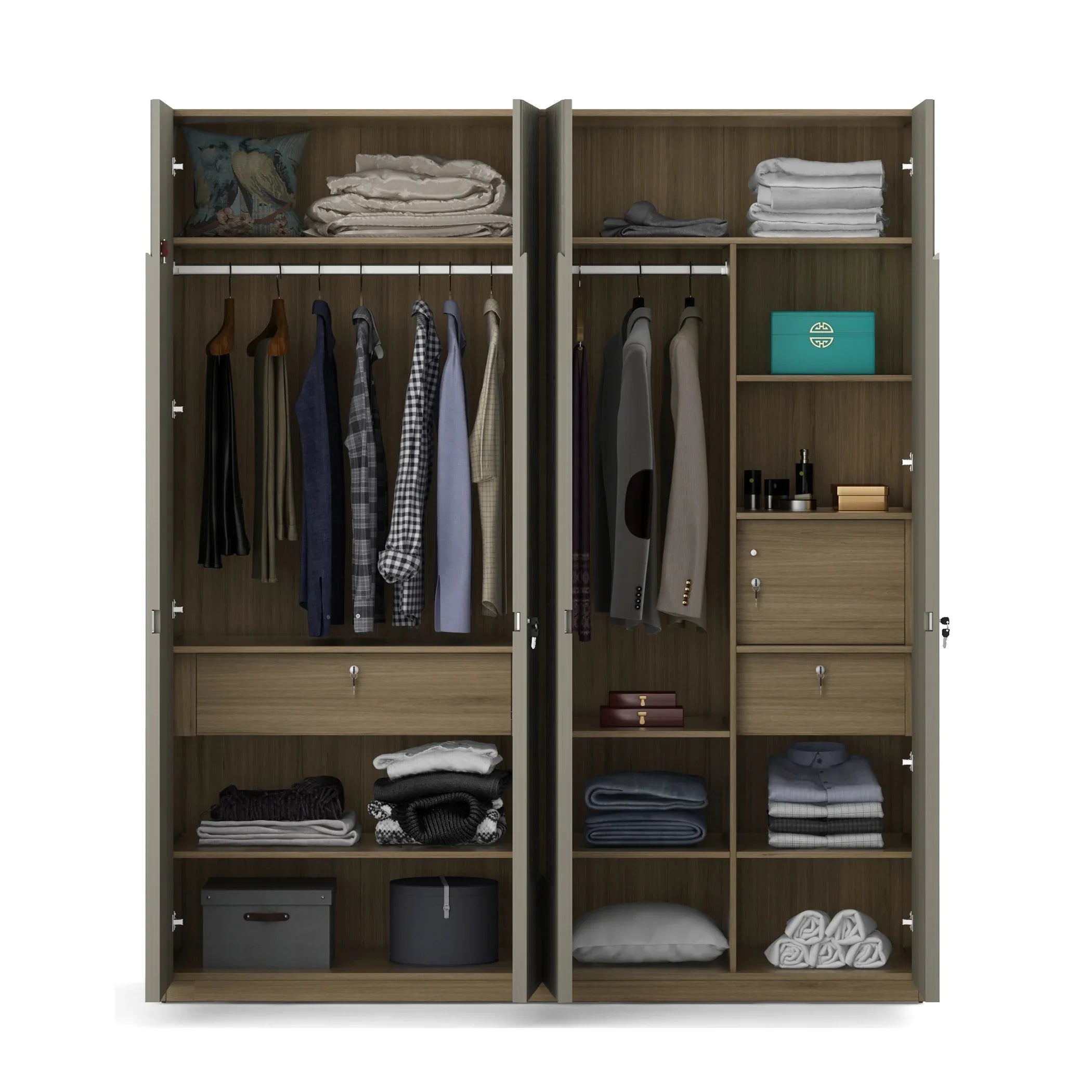 Asa Engineered Wood 4 Door Wardrobe in Santana Oak Colour - HomeTown