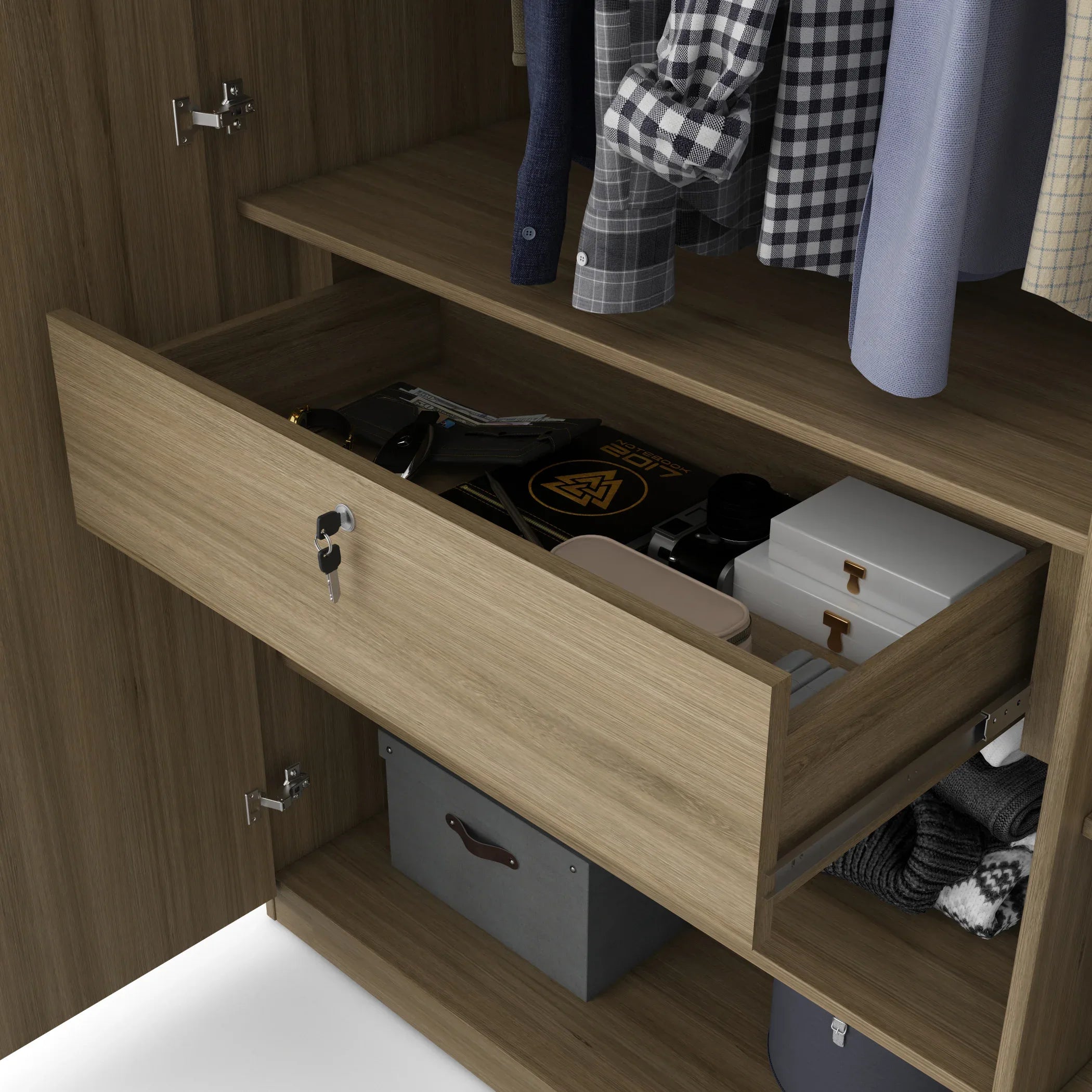Asa Engineered Wood 4 Door Wardrobe in Santana Oak Colour - HomeTown