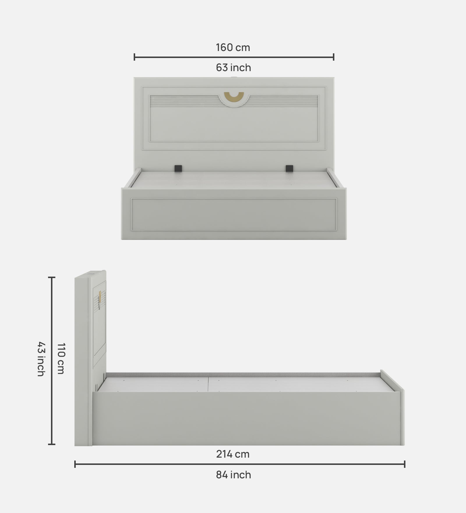 Akira Queen Bed With Full Hydraulic Storage Pumic Grey